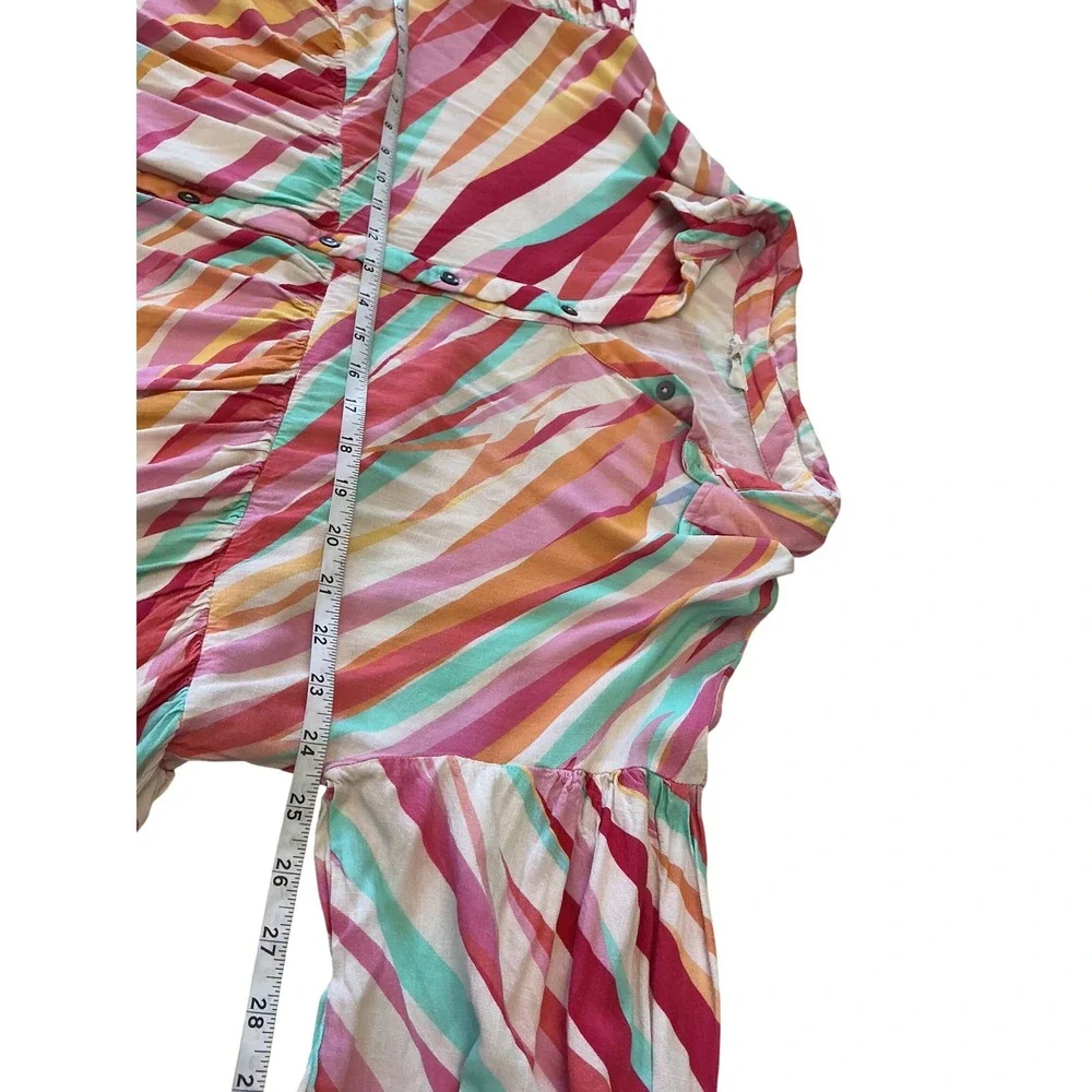 Entro Womens Large Abstract Stripe Babydoll Mini Dress Button Front Tunic D22584